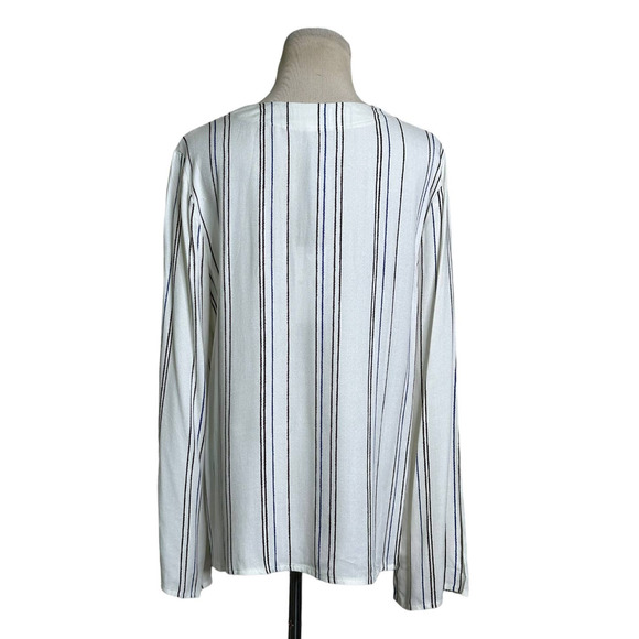 WAYF Cream with Brown Blue Stripes Long Sleeves Lace Up Tunic size Small - Picture 3 of 9